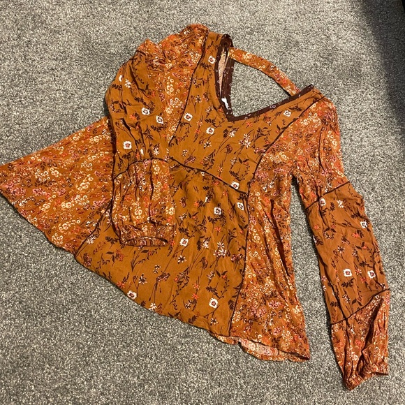 Maurices Tops - Maurice’s - Burnt Orange Floral Flowy Blouse Long Sleeve